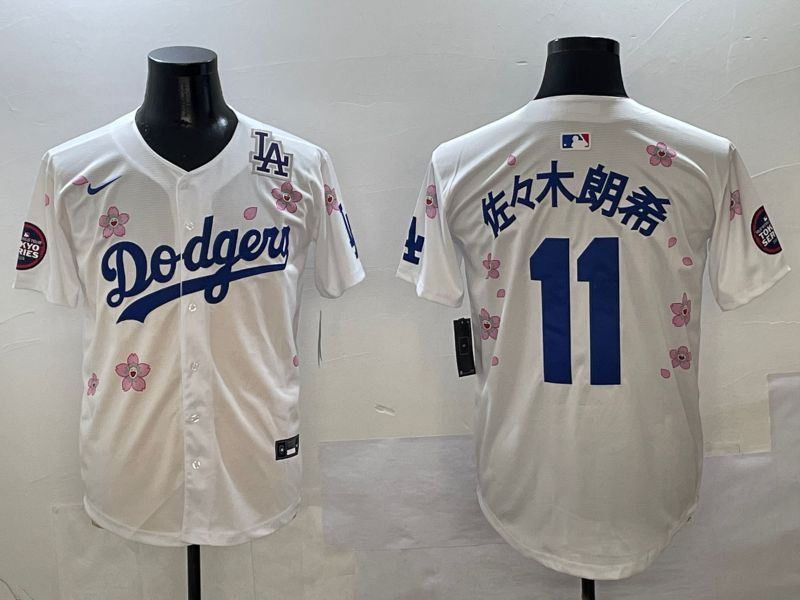 Men Los Angeles Dodgers #11 R.Sasaki White Sakura Edition 2025 Nike MLB Jersey style 8